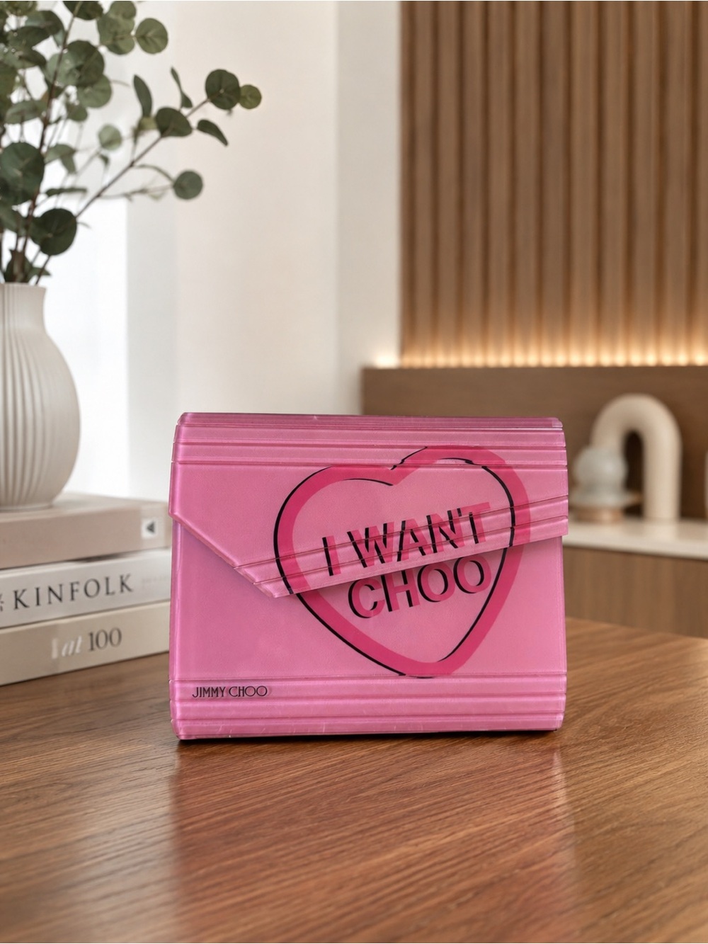 Jimmy Choo Pink Acrylic I Want Choo
Candy Clutch Crossbody Bag